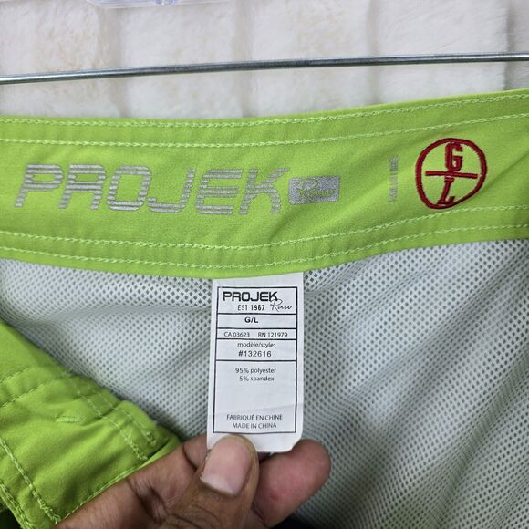 Projek Raw Men's Green Black Shorts Polyester Stretch Drawstring 8" Size L - Picture 7 of 13